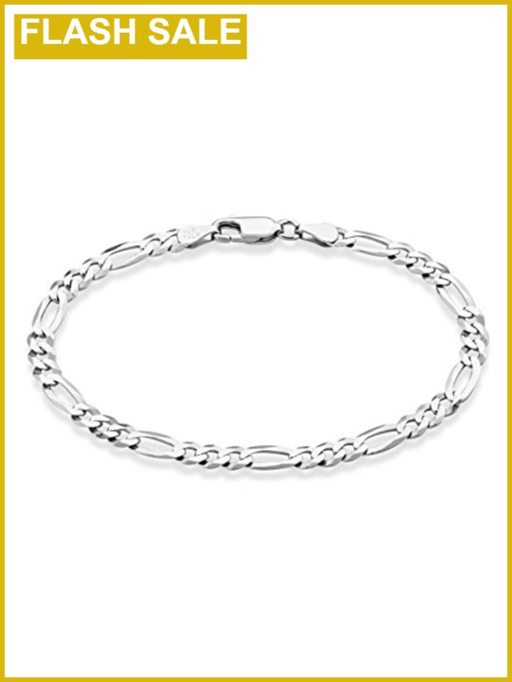 925 Sterling Silver 5mm Figaro Link Bracelet Men Women Lobster Clasp